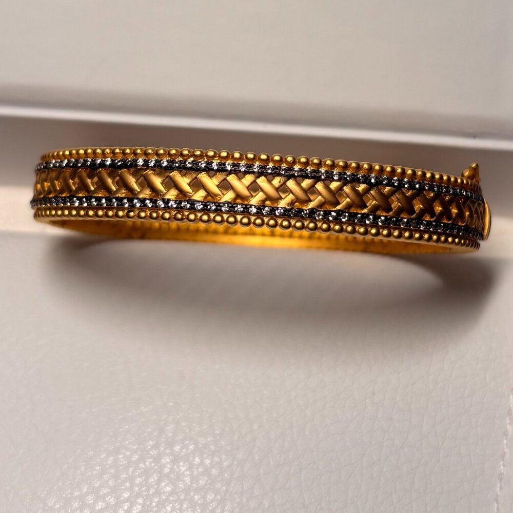 Freida Rothman Hinge Bangle Braided 14K over 925 SS Bezel Set CZ